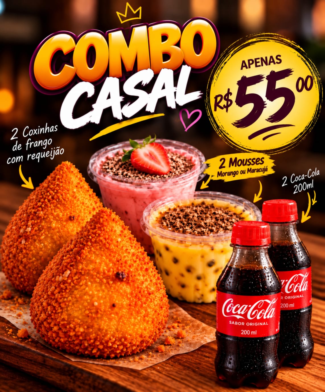 COMBO CASAL( COXINHA+MOUSSE+COCA)